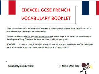 NEW GCSE French Edexcel Vocabulary Booklet inc Quizlet/QR codes- Year 10