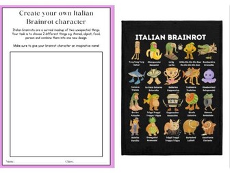 Art Cover Lesson: Create an Italian Brainrot Character Worksheet