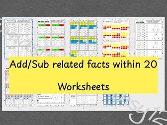 Addition and subtraction fact families within 20 worksheets