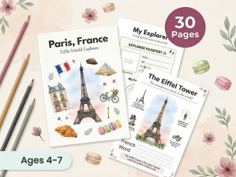 Paris France Worksheets | Kids Travel | Ages 4-7 | Eiffel Tower | French Words