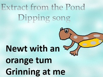 Pond dipping "What do I see  " A song with  percussion   . Video, Mp3s, PPT, notation, follow up.