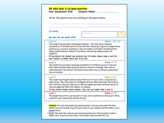 RS AQA GCSE Easy Peer Assessment Grid