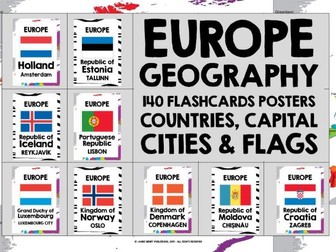 GEOGRAPHY EUROPE COUNTRIES CAPITALS FLAGS POSTERS