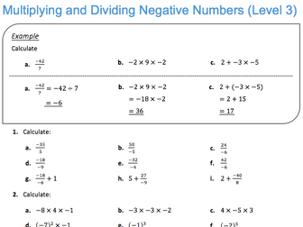 Multiplying and Dividing Negative Numbers (Level 3)