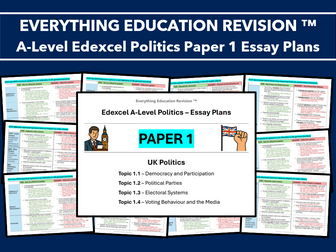 *RESOURCE BUNDLE* A-Level Edexcel Politics Essay Plans for Paper 1 – UK Politics