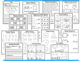 Primary Worksheet Bundle | Alphabet, Numbers, Counting, Writing, Tracing
