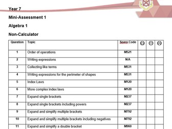 Y7 Algebra Assessment 1/2