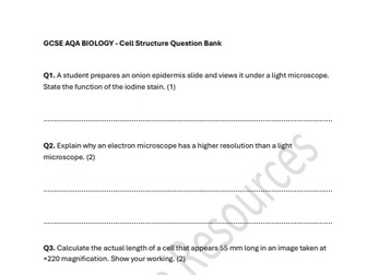 GCSE AQA BIOLOGY - CELL STRUCTURE QUESTIONS