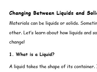 Liquids and Solids Science Reading