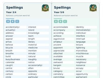 KS2 word lists bookmark
