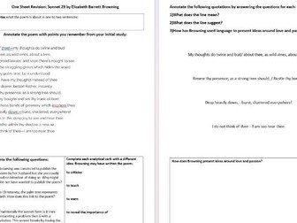 Love and Relationships Cluster Revision Sheets
