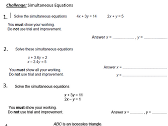 Challenging simultaneous equations worksheet extension