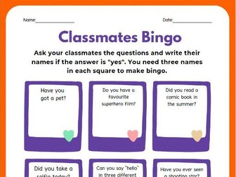 Back to School Classmates Bingo | ESL Speaking & Getting to Know You Activity