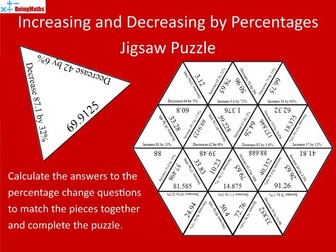Increasing and Decreasing by a Percentage Practice Tarsia Jigsaw Puzzle