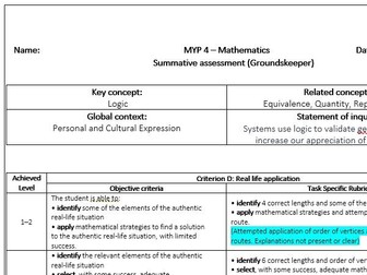MYP 4  Maths Summative Assessment Criterion D