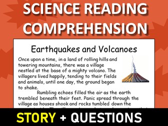 Earthquakes and Volcanoes Reading Science Story Comprehension Questions Worksheet