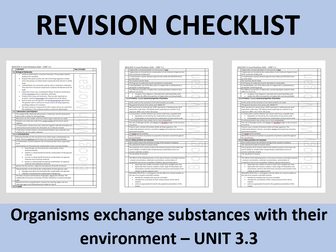 A Level Biology Revision Checklist Organisms Exchange Substances with their Environment (UNIT 3.3)
