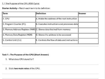 1.1 Systems Architecture OCR J277- Worksheets & Answers!