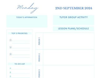 Teacher Daily Planner DATED 2024.25 Blue Design