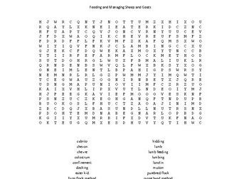 Managing Sheep and Goats Word Search for an Ag. II Animal Science Course