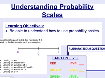 Understanding Probability Scales - FULL DIFFERENTIATED LESSON with WORKSHEET & ANSWERS