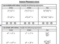 Indices progress check - differentiated worksheet