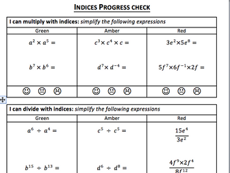 Indices progress check - differentiated worksheet