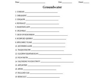 Groundwater Word Scramble for Geology Students