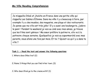 French "ma ville" reading comprehension/assessment