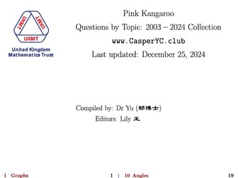 UKMT Pink Kangaroo - Questions by topic