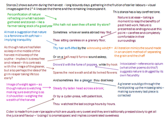 Detailed annotation and analysis of 'To Autumn' by Keats for A level/IB Diploma