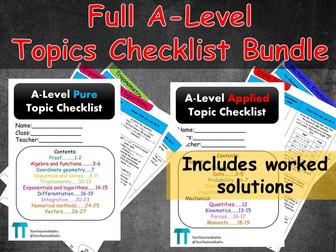 Maths A-Level revision topic checklist bundle