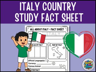 Italy Map and Flag Country Study Research Project Worksheet Geography Activity.