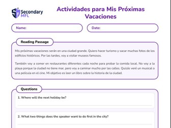 KS3 Spanish Reading Comprehension: Fun Holiday Activities