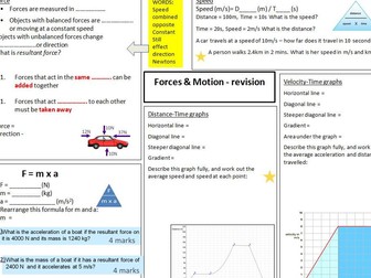 Forces and Motion revision mat (Differentiated with full answers)