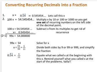 Writing Recurring Decimals as Fractions