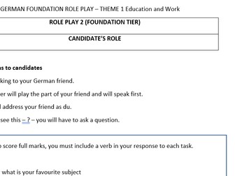 AQA German GCSE Role Play 2026  School