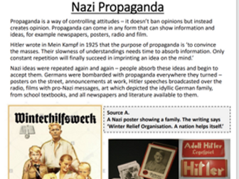 Nazi Control, Beliefs, Propaganda Worksheet + Reading