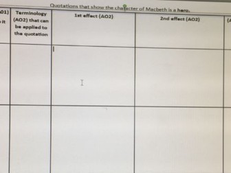 AQA literature Macbeth quotation revision grid