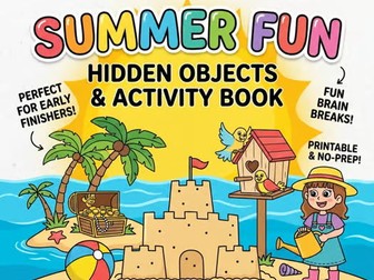 Summer Hidden Objects Activity Book | End of Year Summer Coloring Pages