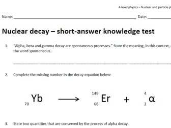 Nuclear decay – short-answer knowledge test