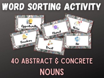 Abstract and Concrete Nouns | Word Sort | Flashcards | EDITABLE