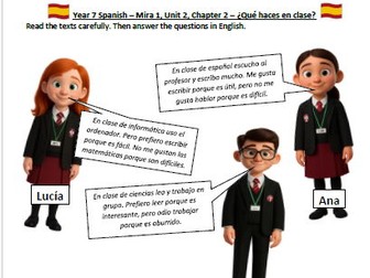 Year 7 Spanish – Mira 1, Unit 2, Chapter 2: ¿Qué haces en clase? | Worksheet + Teacher Answers