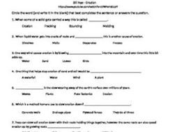 Bill Nye the Science Guy Erosion Video follow along sheet