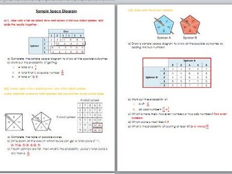 Sample Space diagram worksheet with SOLUTIONS - Edexcel
