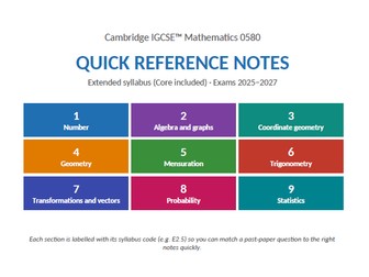 IGCSE Maths Quick Reference Notes | Key Formulas & Worked Examples