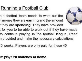 Maths - Running a Football Club