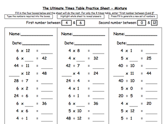 The Ultimate Times Table Practice Sheet
