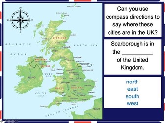 Locating UK cities using compass directions - KS1/KS2