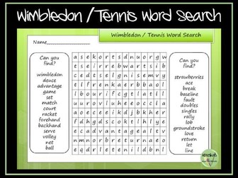 Wimbledon / Tennis Word Search